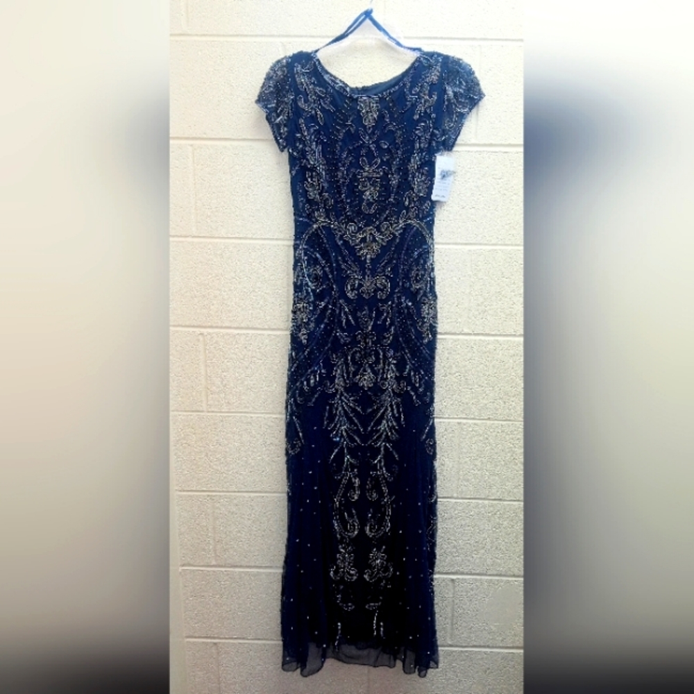 Pisarro Nights Beaded Mesh Column Gown